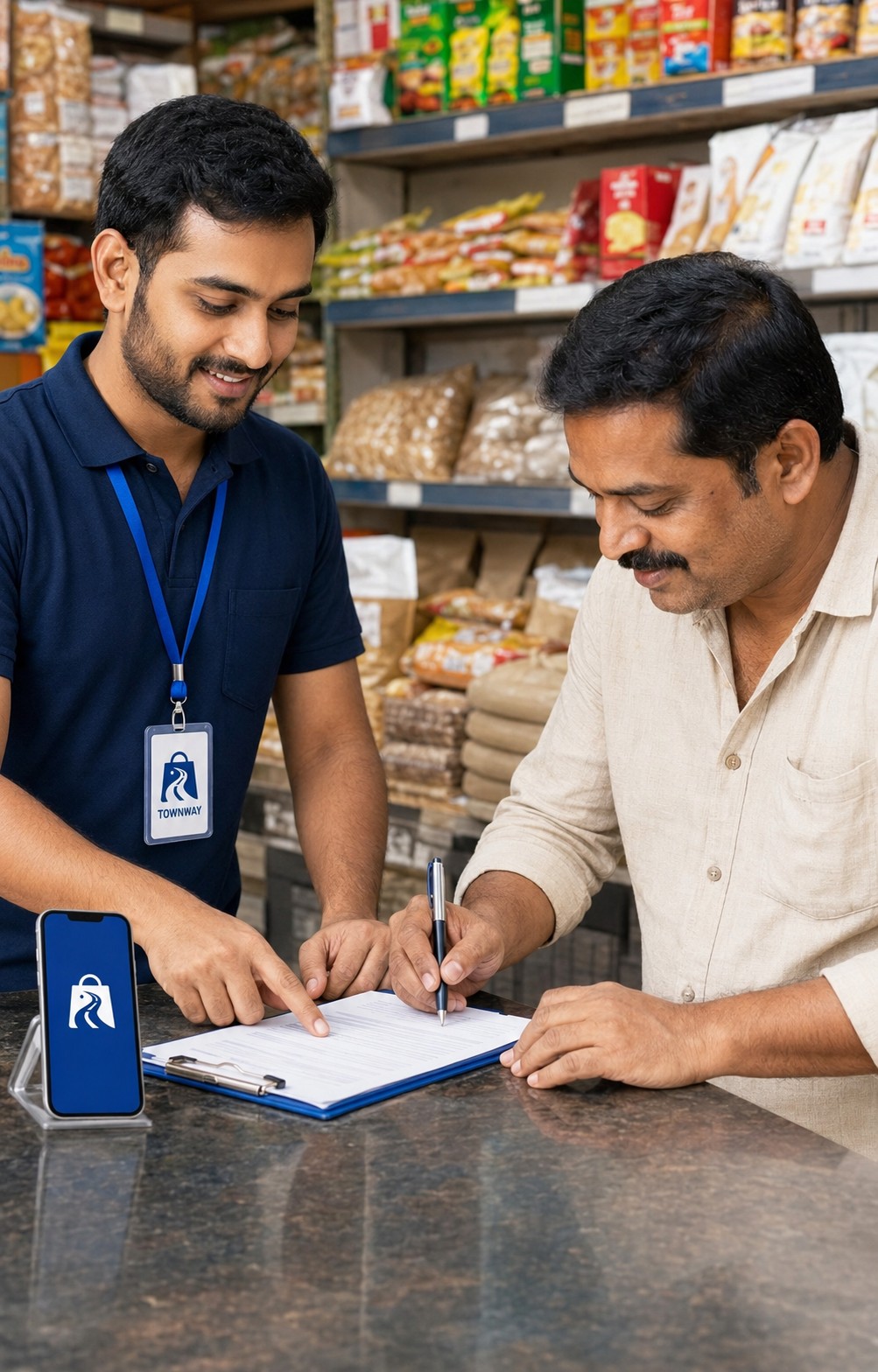 Indian retailer checking online orders on a digital application